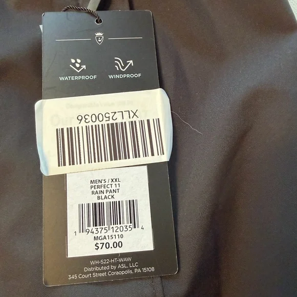 NWT Men's Black Walter Hagan Perfect 11 Rain Pants Zip Pocket/Legs Size 2XL - Picture 6 of 9